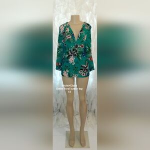 Violet&Clair Green Floral Button Top 1X